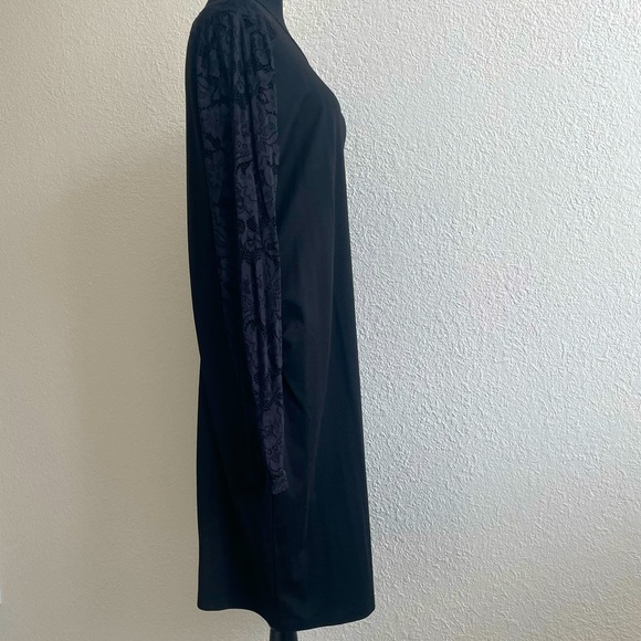 H&M • Black Lace Sheer Long Sleeves Zippered Back Keyhole Midi Evening Dress - Picture 5 of 13